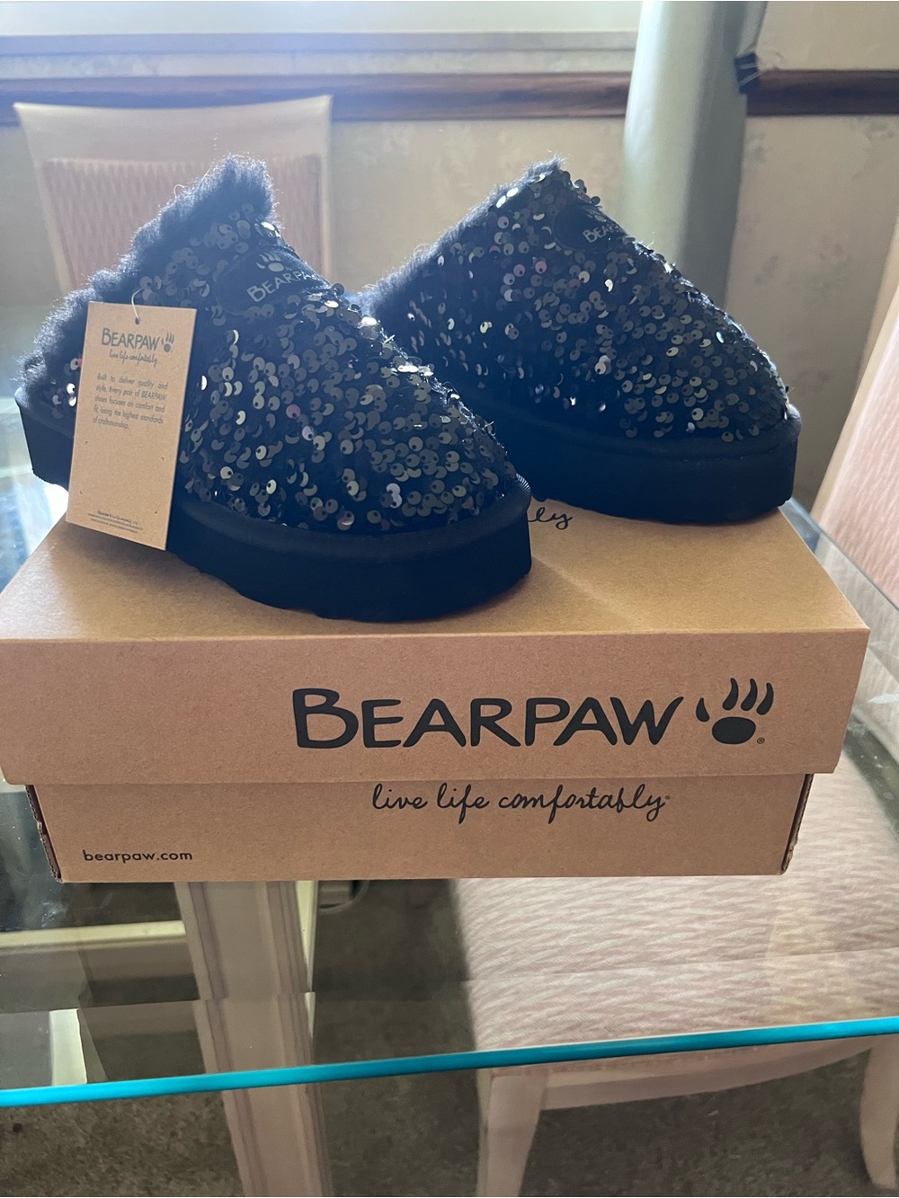 Bearpaw Black Sequin Cozy mules